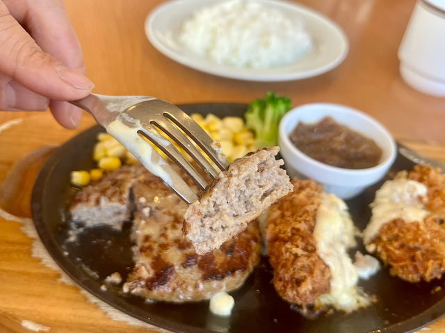 【ココス　ハンバーグ＆広島県産牡蠣フライランチ】肉汁たっぷりでシンプルな美味しさを楽しめるハンバーグ