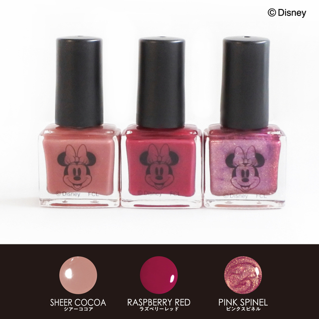 ミニーマウス/ネイルポリッシュ：シアーココア・ラズベリーレッド・ピンクスピネル｜各220円