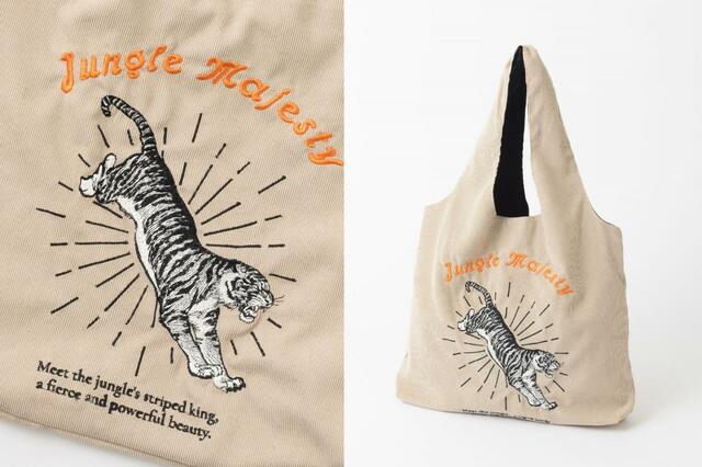 「Jungle Majesty」¥2,970【猫犬デザイン刺繍 コーデュロイ トートバッグ 60×40cm】