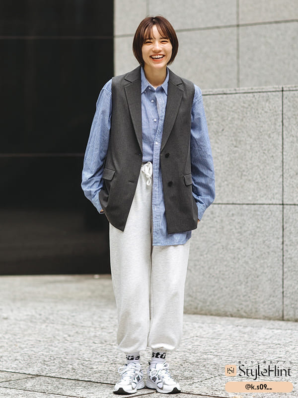 【ユニクロ】ロングジレで小顔見せコーデ