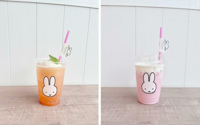 ・横浜マリンタワー×Dick Bruna TABLE　ピーチ・ココ・フロート780円（税込）と、ストロベリーミルク780円（税込）【横浜マリンタワー × Dick Bruna TABLE in YOKOHAMA Bay Area】