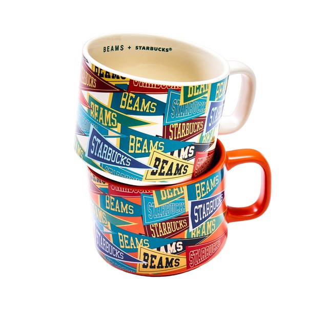 『BEAMS リサイクルセラミックマグ Pennant Design 355ml』価格：￥4,500（税込）カラー：ベージュ/オレンジ