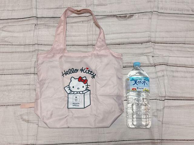 サイズは（約）縦37×横44×マチ16cm。2Lペットボトルと並べてみました！