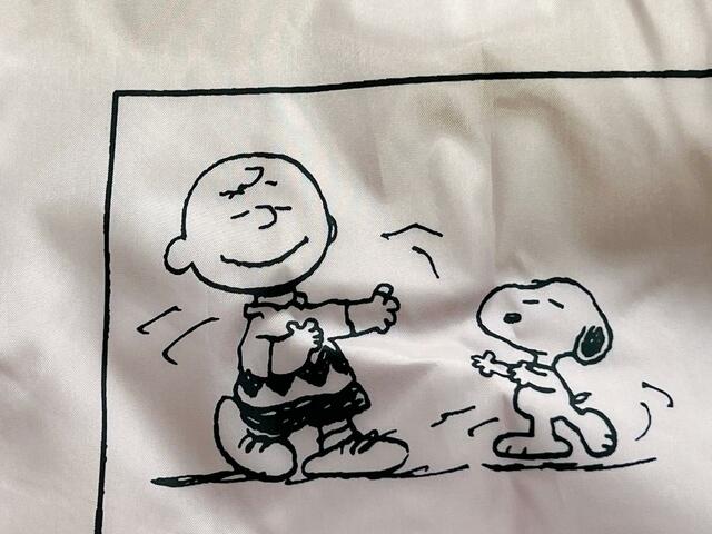 フロントには漫画のコマ送り風のイラストが4つ。うっとりした表情でダンスをしているスヌーピー＆チャーリー・ブラウン