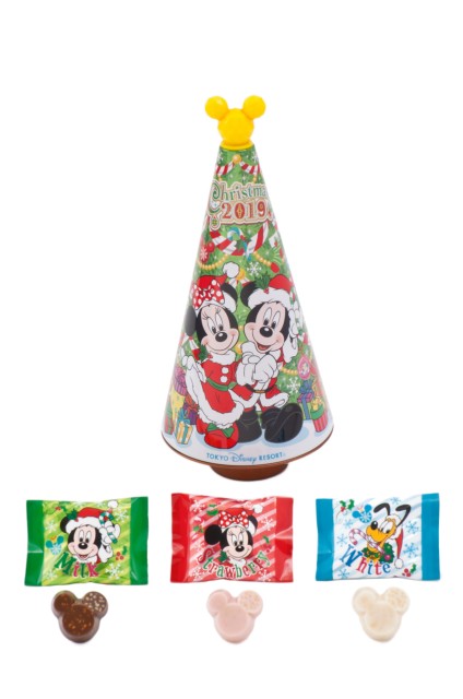パフチョコレート 1,000円|高さ約24cm|内容量:15個(ミルク5個、ストロベリー5個、ホワイト5個)|東京ディズニーリゾート「ディズニー・クリスマス」2019|販売店舗:東京ディズニーランド「ワールドバザール・コンフェクショナリー」、東京ディズニーシー「ヴァレンティーナズ・スウィート」