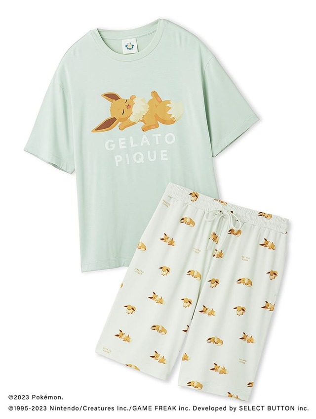 【ポケモンスリープ】【メンズ】接触冷感プリントTシャツ＆ハーフパンツセット　イーブイ　￥11,880　サイズ：M / L