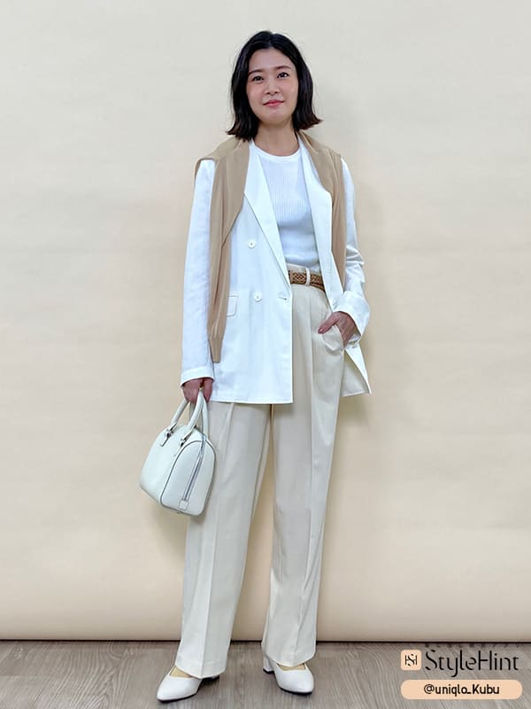 【ユニクロ】ワンカラーのセットアップで小顔見せコーデ