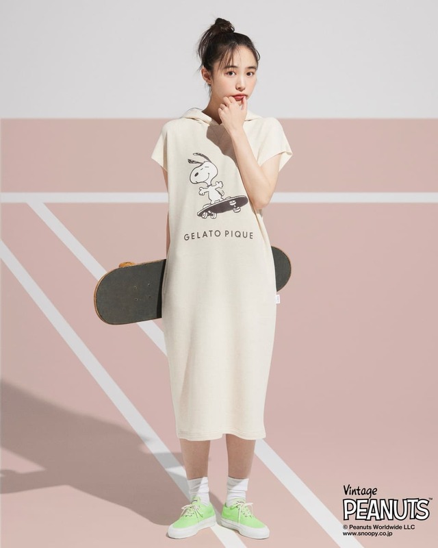 【PEANUTS】裏毛ワンポイントフードワンピース ¥8,580