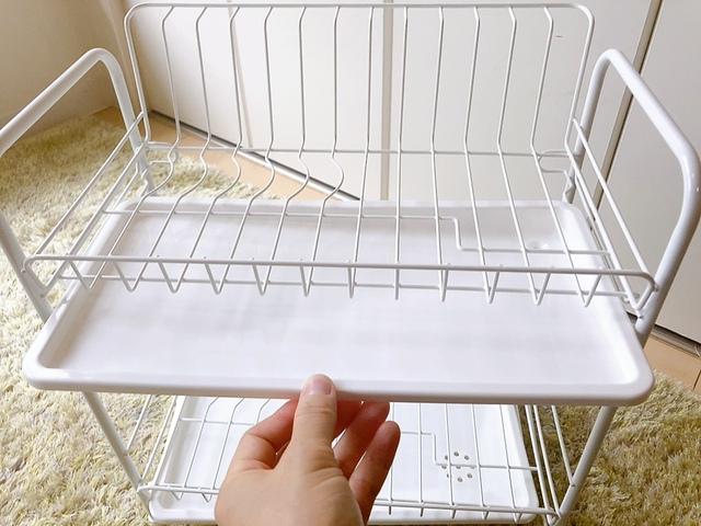 【ニトリ 水切り(2段スリム PP-2S ホワイト)】上段トレーと下段トレーを装着します