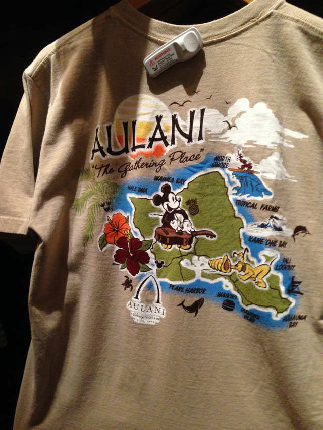バックプリントに描かれたオアフ島とミッキーデザインのTシャツ
