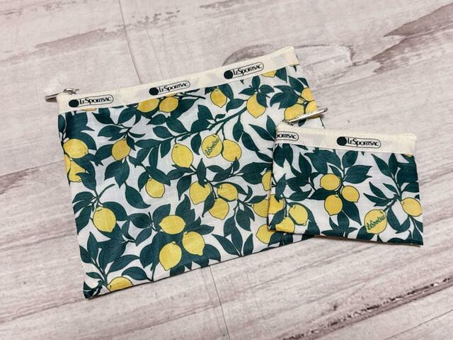 爽やかなホワイト×モダンなレモン柄のポーチ2個セット