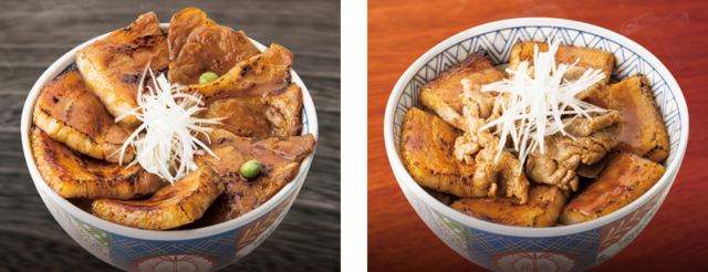 （左）ハーフ&ハーフ丼〈並〉（右）豚バラMIX丼〈並〉【元祖豚丼屋TONTON】