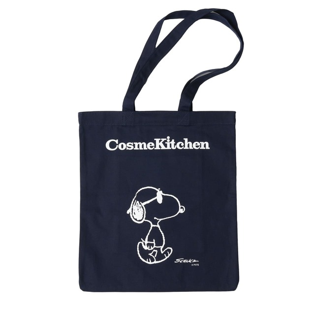 【コスメキッチン×PEANUTS「＜JOE COOL＞ エコカラートート[ネイビー]縦40cm×横34.5cm」￥2,970】オーガニックコットン100%のコスメキッチンエコカラートートバッグ