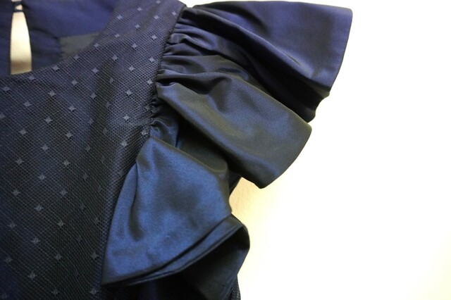 【アンドユー】タフタロングテールミディアムドレスーネイビー