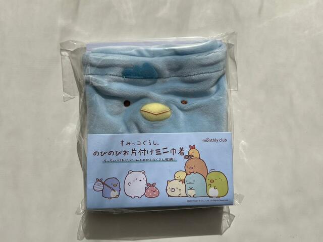 【すみっコぐらしののびのびお片付け巾着　ぺんぎん（本物）】開封前のぺんぎん（本物）。くちばしが特徴的！