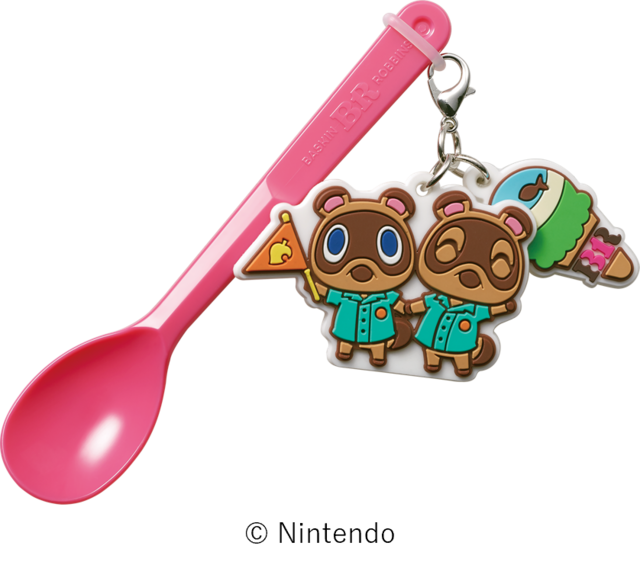 「まめきち&つぶきち 2連スプーンチャーム」<価格:スモールダブル 680円/レギュラーダブル 930円(税込)>【どうぶつの森とサーティワンが初コラボ!7月の新作「どうぶつの森 夏の島 ごちそうアイス」は、サカナが泳ぐ爽やかな夏の島フレーバー!】