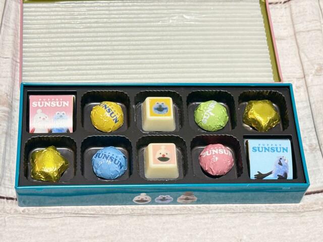 【パペットスンスンレクタングルチョコ缶】チョコレートは豪華な10個入り!