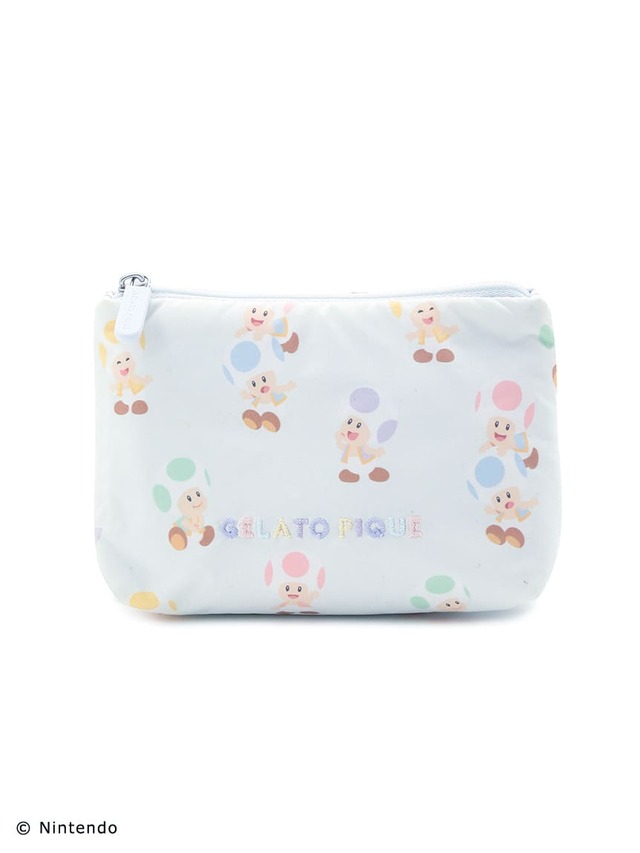 【スーパーマリオ】キノピオ＆ヨッシー総柄ティッシュポーチ ブルー　￥3,960／パステルカラーがかわいいポーチ