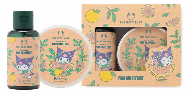 【THE BODY SHOP×マイメロディ＆クロミ】ミニボディケアギフト PG (香り：ピンクグレープフルーツ)2,255円(税込)　シャワージェル 60mL／ボディバター 50mL