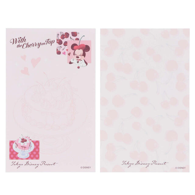 メモセット 800円｜東京ディズニーリゾート ミニー＆さくらんぼグッズ｜販売店舗：東京ディズニーランド「グランドエンポーリアム」、東京ディズニーシー「エンポーリオ」｜発売日：2026年2月5日（木）