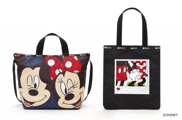 左 Mickey and Minnie Blowup【デラックス イージー キャリートート】H32×W44×D13cm ￥12,650 右 Mickey and Minnie Promenade【エメラルド トート】H38×W33cm ￥12,100