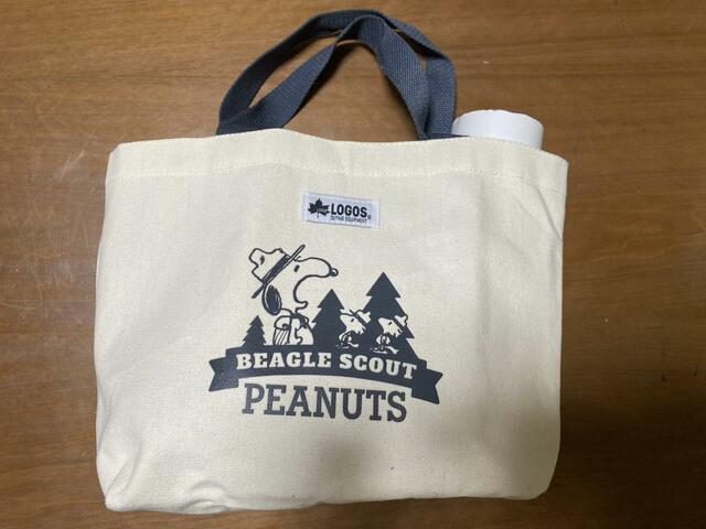 【リンネル2023年5月号　SNOOPY/LOGOS[スヌーピー／ロゴス]便利サイズの保冷巾着＆トートバッグ】ジッパーなどがないため高さのある水筒も収納可能