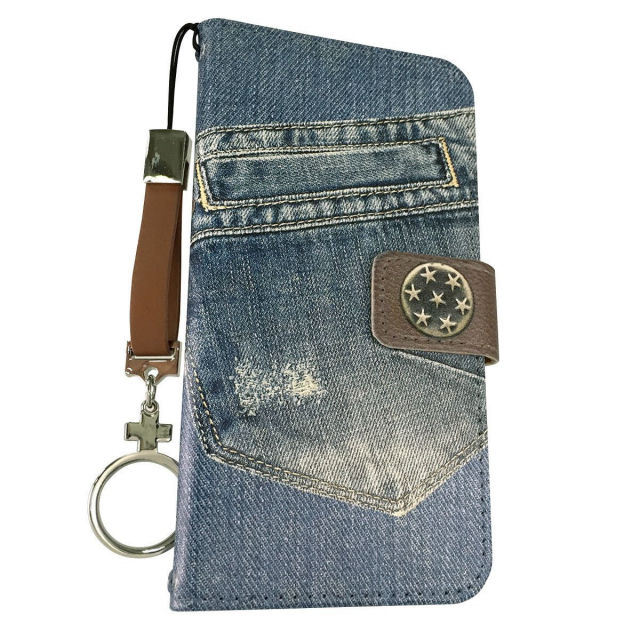 手帳型 スマホケース デニムプリント