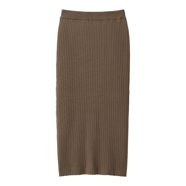 GU／ワイドリブニットナロースカート（BROWN）