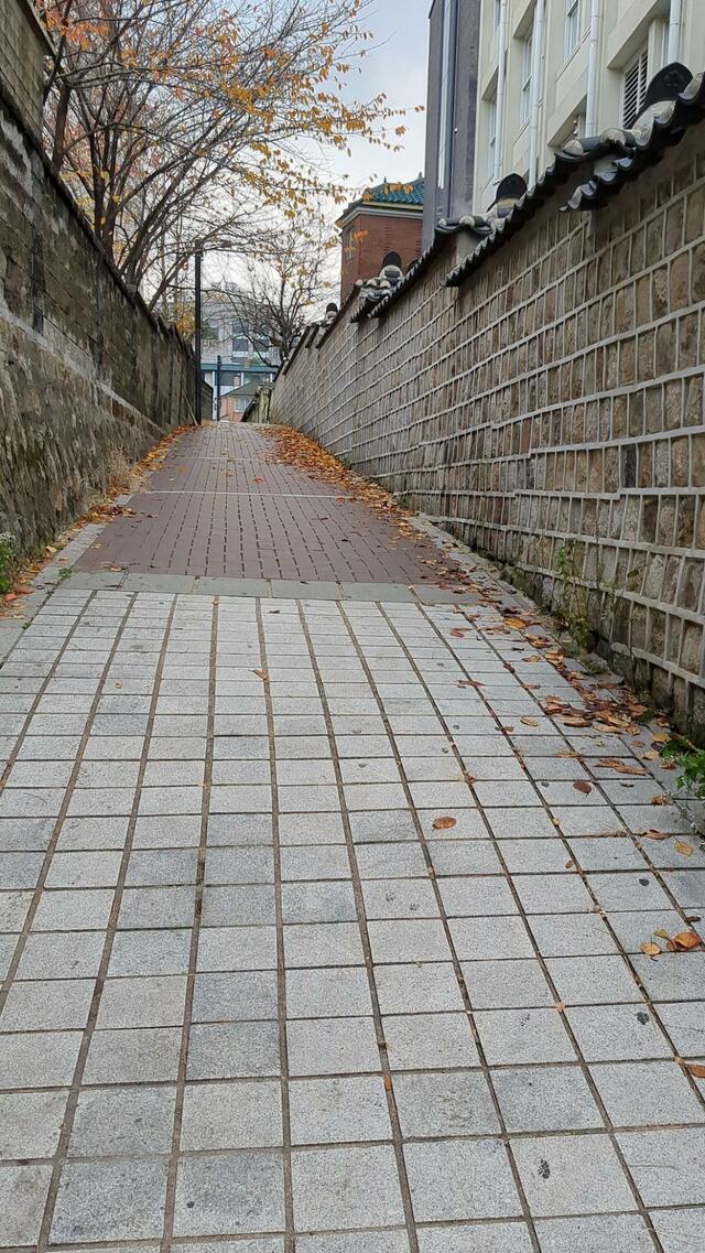 11月に訪れたため落ち葉と石畳が絶妙にマッチ【『トッケビ』ロケ地巡り】