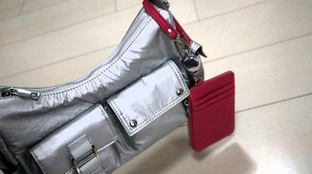 【3COINS バイカラーフラグメントケース】普段使いのバッグにサッと取り付けられます