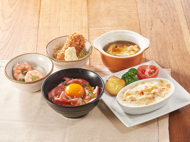 かにグラタンとローストビーフ丼の洋風膳