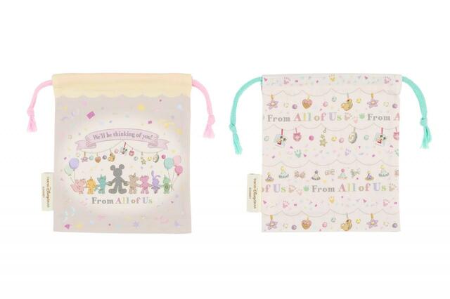 きんちゃくセット 1,900円｜サイズ：縦約20×横約17×マチ約4cm、2枚セット｜“ダッフィー＆フレンズのフロム・オール・オブ・アス”第2弾グッズ｜東京ディズニーリゾート40周年“ドリームゴーラウンド”｜発売日：2023年5月18日（木）｜販売店舗：東京ディズニーシー「 マクダックス・デパートメントストア」