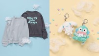【サンリオキャラクターズ×and ST／GLOBAL WORK】【シナモロール/ハンギョドン】アップリケスウェット（KIDS）全4種 3,490円、【シナモロール/ハンギョドン】天使ぬいぐるみチャーム（KIDS）全2種 2,290円