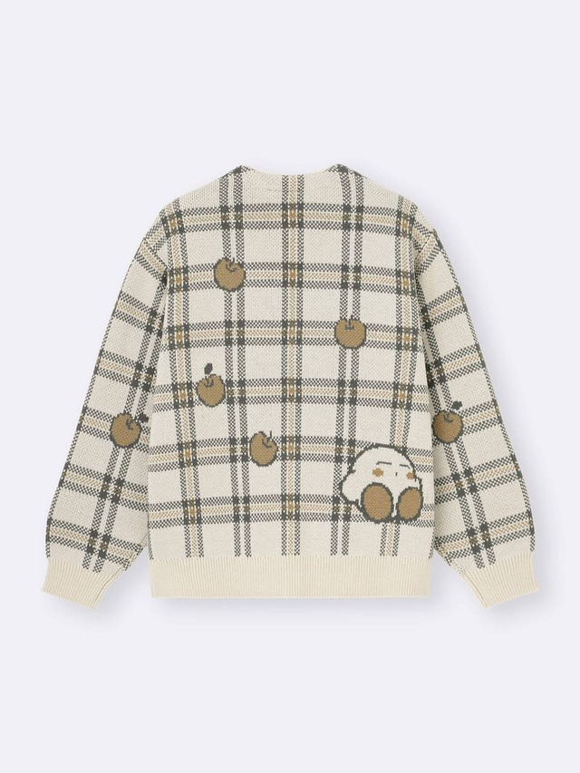 【GU×星のカービィ】メンズ「Vネックカーディガン Kirby」はおひるねするカービィが、チェック柄の中にこっそり隠れている遊び心のあるデザイン