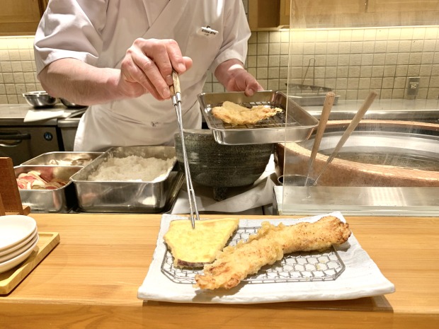 さつまいも天ととり天【天ぷら定食 まきの】