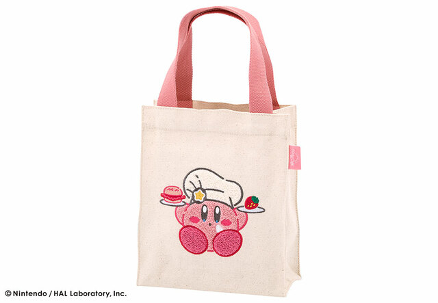 【カービィのストロベリーバーガー スクエアトートバッグセット】立体的なサガラ刺繍のふわふわカービィがかわいい!