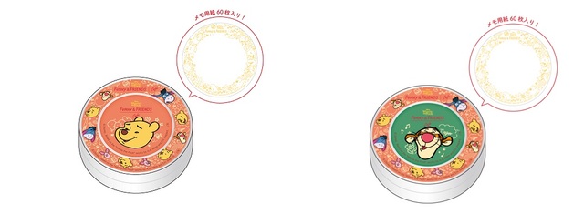 「缶入りメモ(Pooh)、ワッペンステッカー(Tigger)」<価格:各税込1,650円>【プーさんと仲間たちがテーマのカフェ「OH MY CAFE」オープン♪東京・名古屋・大阪で開催されます!】