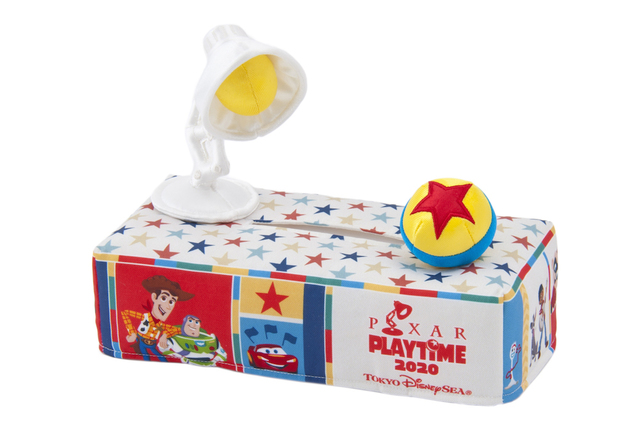 ティッシュボックスカバー 2,300円|縦約12.5×横約25×高さ約7cm(マスコット含むと高さ約17cm)|販売店舗「エンポーリオ」|東京ディズニーシー「ピクサー・プレイタイム」スペシャルグッズ