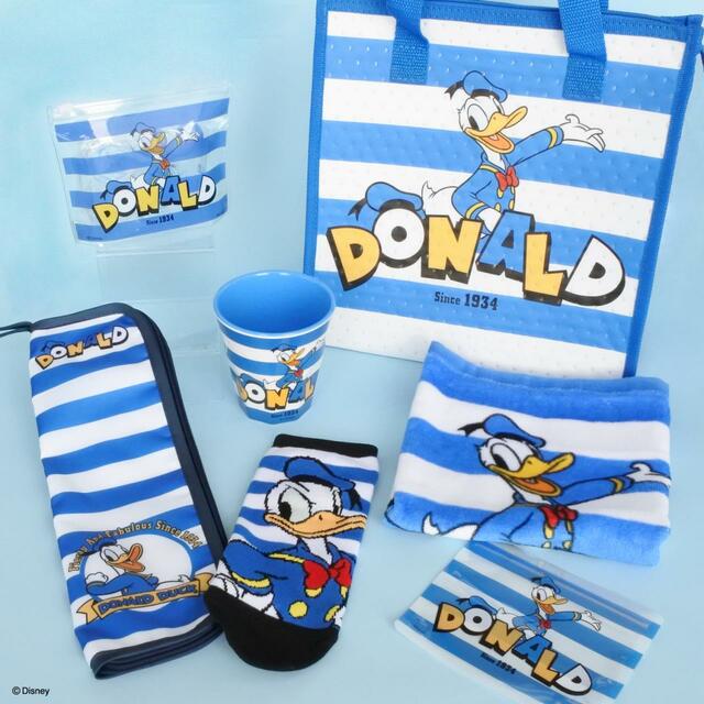 爽やかなボーダー柄がベースのデザイン【キャンドゥ「ドナルドダック」オリジナルデザイン商品】
