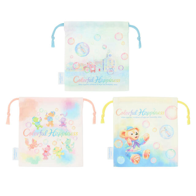 「ダッフィー＆フレンズ20周年：カラフルハピネス」きんちゃくセット