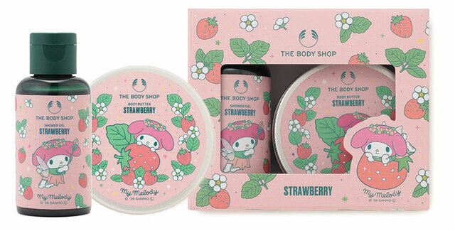 【THE BODY SHOP×マイメロディ＆クロミ】ミニボディケアギフト ST (香り：ストロベリー)2,255円(税込)　シャワージェル 60mL／ボディバター 50mL