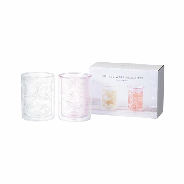 フラワー＆リーフ ダブルウォールグラス（2個セット）：2,400円（税込）