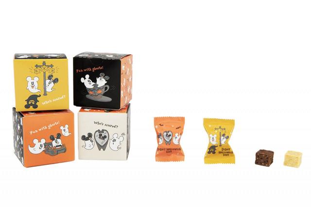 キュービックチョコレートクランチ(ミルク＆スウィートポテト) 1,400円｜内容量：28個[ミルク14個(7個入り×2箱)、ウィートポテト14個(7個入り×2箱)]｜東京ディズニーリゾート「ディズニー・ハロウィーン」2022スペシャルグッズ