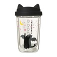 【スターバックス 2026ハロウィン】ハロウィン2026ダブルウォール耐熱グラスカップキャットグローインザダーク355ml 3,700円(税込み)/暗闇でコンフェッティが光る、猫耳リッドのグラスカップ