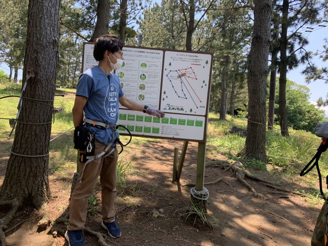 〈初島アドベンチャーSARUTOBI〉の説明を聞く