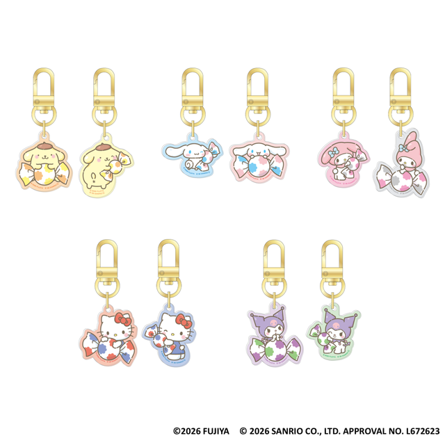 「ミルキー×サンリオキャラクターズ ツインキーチャーム(全5種)」<価格:715円(税込)>【不二家の人気イベント「FUJIYA Smile Switch Festa」が大阪に上陸!関西初登場のグッズも手に入る「ペコフェス in あべのハルカス」が10月7日よりスタート!】