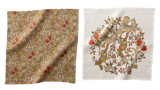 【Jubilee リネン100%ハンカチ ウィリアム・モリス柄】「ゴールデンリリー」柄2種類（03. Golden Lily、08. White - Golden Lily）