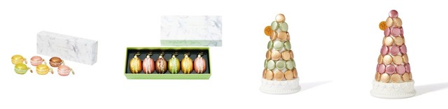【ピエール・エルメ・パリ×Francfranc】「PH / オーナメントセット マカロン6個」￥4,800、「PH / マカロンタワーオブジェ S」3,800、「PH / マカロンタワーオブジェ M」￥4,800