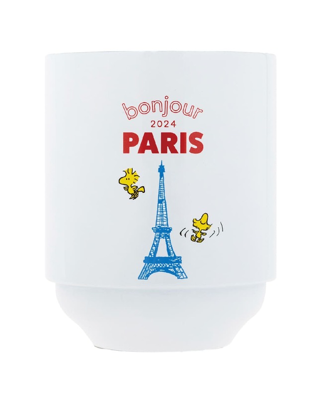 『SNOOPY 真空断熱 スタッキングタンブラー BOOK Skateboarding』後面にはエッフェル塔とウッドストックがプリント