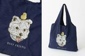 「BEST FRIEND」¥2,970【猫犬デザイン刺繍 コーデュロイ トートバッグ 60×40cm】